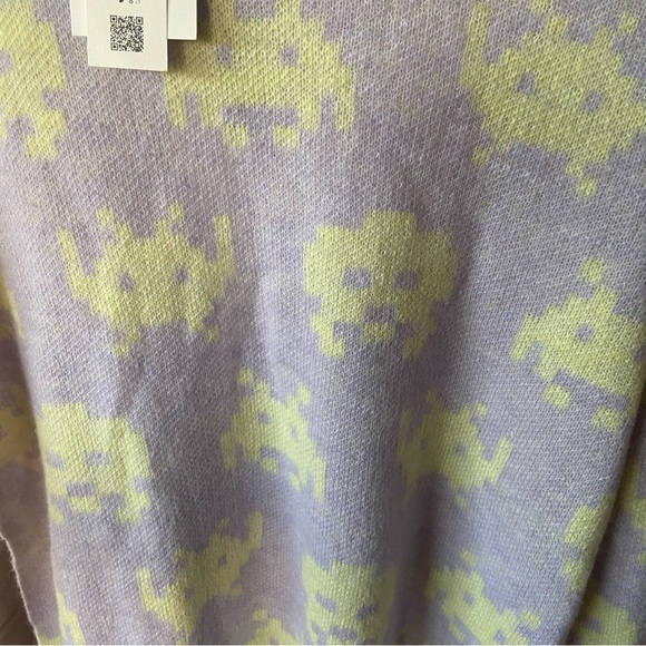 S Zara Space Invaders Oversized Knit Sweater Medium Purple Yellow - Picture 7 of 8